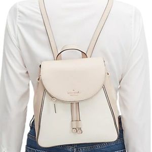 KATE SPADE LEILA MEDIUM FLAP BACKPACK BAG BEIGE CREAM TAN LEATHER COLORBLOCK